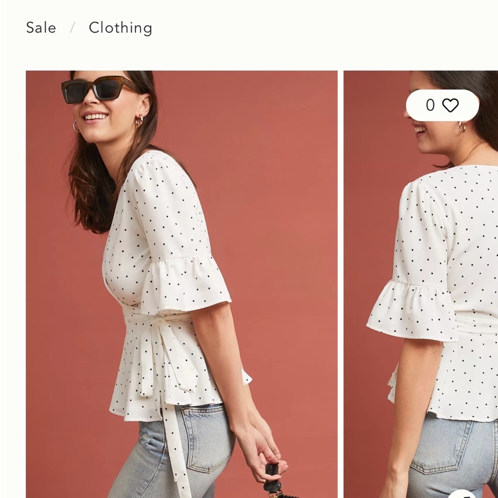 Antropologie Vanessa Virginia Cream Polka Dot Wrap Blouse bought at